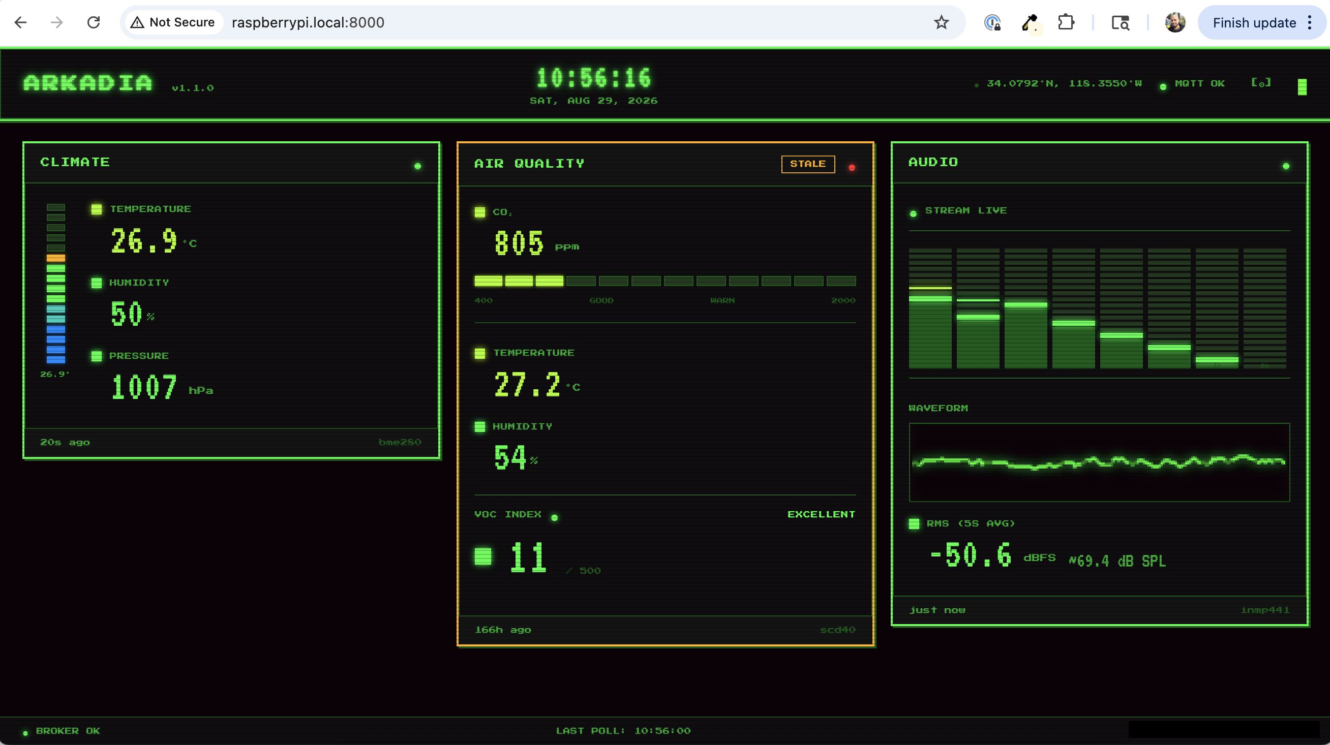 The Arkadia dashboard